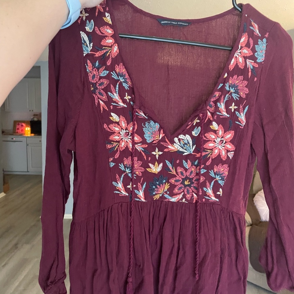 Embroidered Floral Burgundy Top